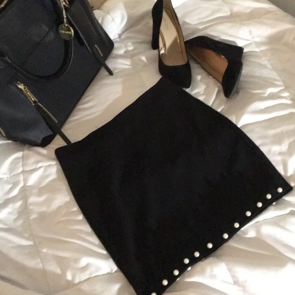 Black Mini Skirt with a Pearl Trim